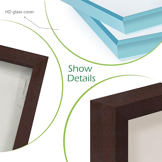 FrameWorks Mahogany Wooden Shadow Box Frame - 8' x 8' Display Case with Soft Felt Back, Tempered Glass, Elegant White Ball Push Pins