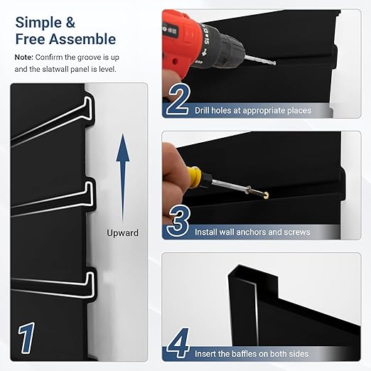 Slatwall Panel 4 FT x 2 FT, Interlocking Slat Wall Paneling, Wall Mounted PVC Wallpanel, Suitable for Garage Storage and Organizer, Slatwall Board, Shelves - Black
