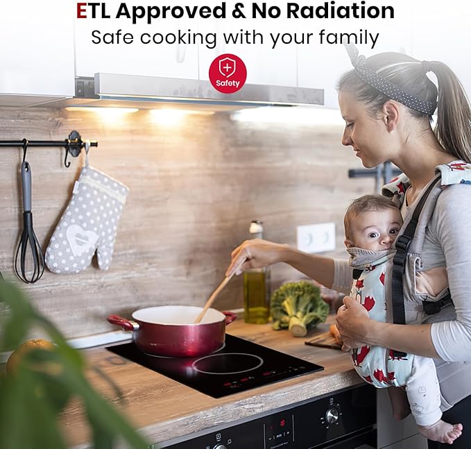 GASLAND 12 Inch Electric Cooktop 2 Burner ETL Certified, 3000W Built-in Electric Radiant Glass Stove Top with 16 Power Levels, 240V Ceramic Hob, Keep Warm, Slide Touch Control & Timer