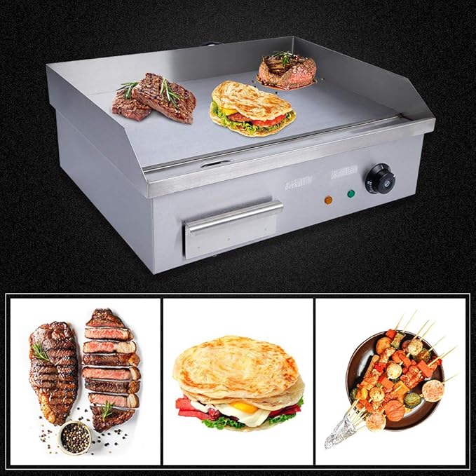 Commercial Flat Top Griddle, 3000W Electric Teppanyaki Griddle Nonstick Stainless Steel Countertop Grill with Adjustable Thermostatic Control 122°F-572°F 21.6"x13.8"(NO PLUG)