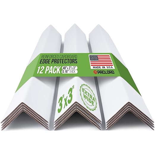 Extra-Wide 48" x 3" x 3" Reinforced Cardboard Edge Protectors (Pack of 12) – 0.16" Standard-Duty Thickness – Cardboard Edge Protectors for Shipping – American Quality Pallet Edge Protector