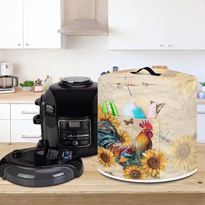 Sunflower Rooster Butterfly Dust Cover with Pocket for 3 Quart Instant Pot, Rice Cooker and Air Fryer, Round Protective Cover Dust-Proof Stain Resistant Electric Appliance Cover Easy to Clean