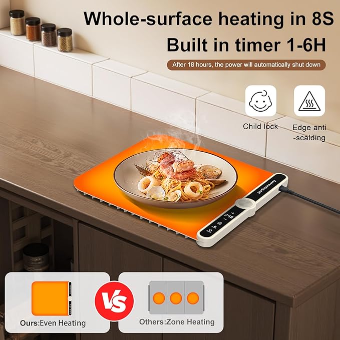 Small Warming Mat for Food Portable Rolled-up Silicone Food Warmers for Parties,Buffet,Countertop Electric Food Warming Mat 9-Level Precise Temp Control Keep Warming Last 18 Hours