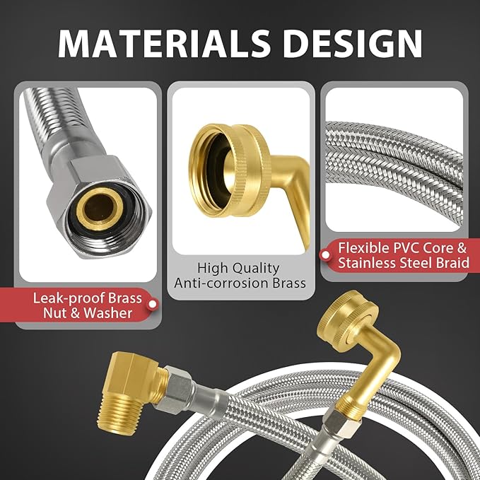 (5 Kit) Efield Dishwasher Installation Kit, 6 FT Stainless Steel Supply Hose, 3/8" X 3/8" Compression Adapter, 3-Wire 6” Power Cord with Tap,(HOSE149-5PCS)
