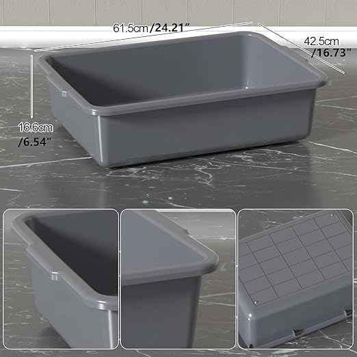 Sadstory Gray Plastic Commercial Bus Tub, 35 L Plastic Large Bus Box, 4 Packs