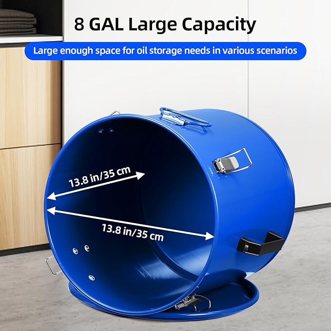 GarveeHome 8 gal Fryer Grease Bucket, Oil Disposal Caddy, Steel Fryer Oil Transport Container with Rust-Proof Coating, Deep Fryer Oil Disposal Container with Lid & Lock Clips & Filter Bag for Cooking