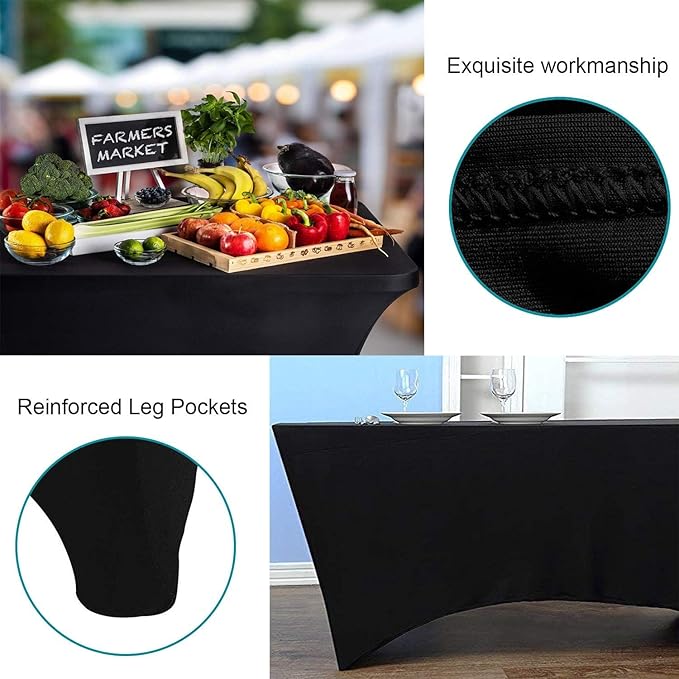 RELIANCER 2 Pack Stretch Spandex Table Covers for Rectangular Tables,6FT Elastic Fitted Tablecloth,Universal Rectangular Table Cloth Protector for Outdoor Party,Wedding,Bar,Birthday,Banquet,Events