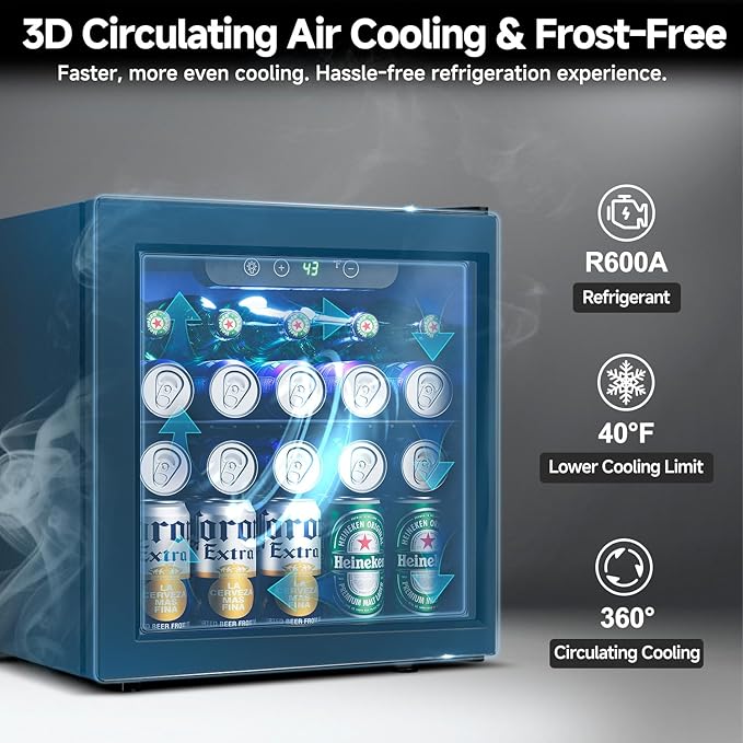 50 Can Beverage Refrigerator Cooler - 1.3 Cu.Ft Mini Fridge with Glass Door, Soda Beer Drink Wine Fridge, Countertop Small Refrigerator for Bedroom Office Home Dorm Bar, Black