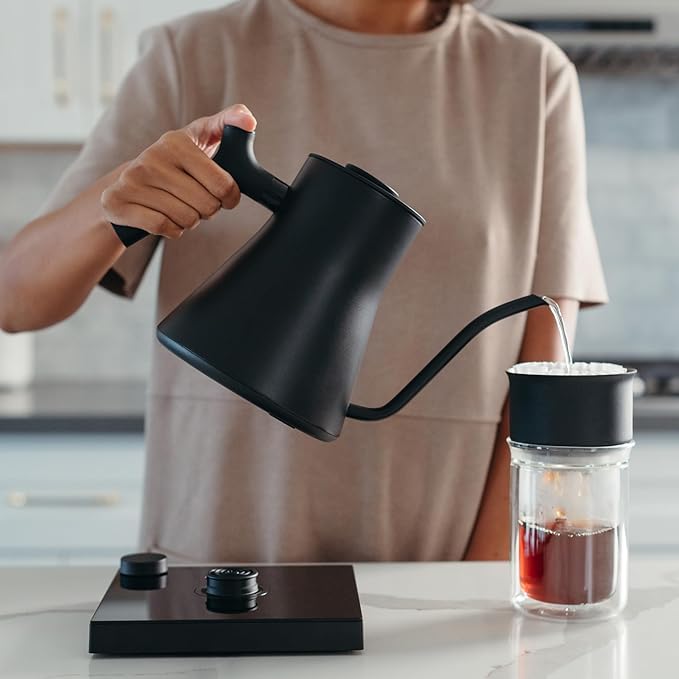 Fellow Stagg EKG Pro Electric Gooseneck Kettle - Pour-Over Coffee and Tea, Quick Heating, Precise Temperature Control, Scheduling, Built-in Brew Timer, Stone Blue with Walnut Wood Handle, 0.9 Liter