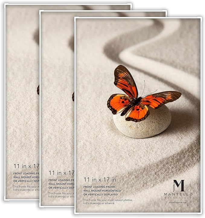 Mantello 11 x 17 Frame, Clean Look White Front-Loading Poster Frame, 3-PACK, 11x17 Picture Frame