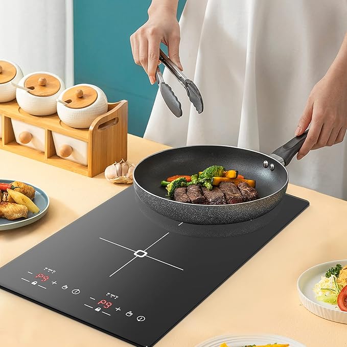 VBGK Double Induction Cooktop, 2300W 110V Portable Induction Cooktop with LED Touch Screen 9 Levels Settings,Electric cooktop with Child Safety Lock & Timer 2 burner