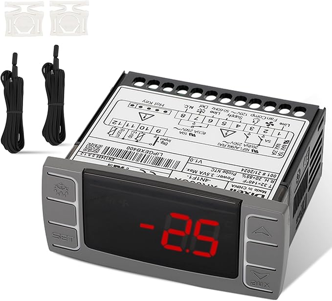 for Dixell XR02CX-4N1F1 Temperature Controllers, Programmable Digital Thermostat with Sensor Probe Fit for 120V 50-60hz Commercial Refrigerators/Freezer (Includes Mounting Hardware)
