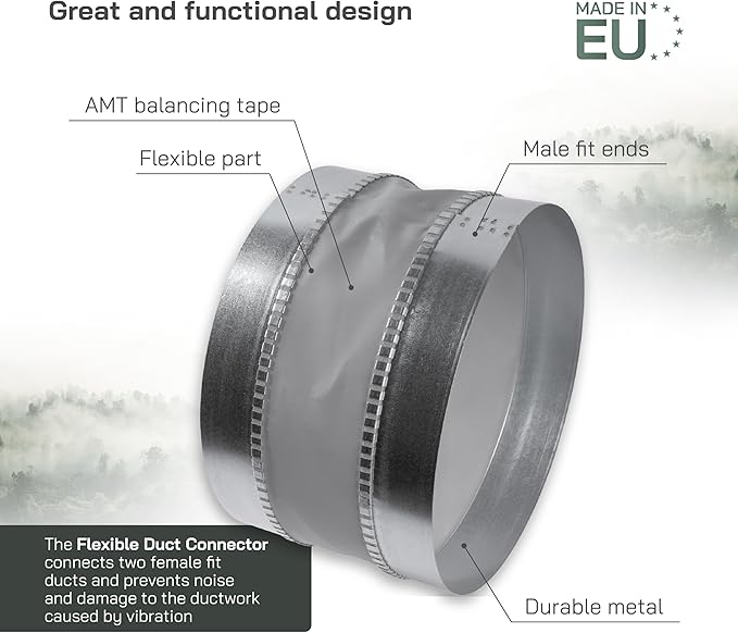 Vent Systems 10" Inch Flexible Vibration-Reducing Female Fit Duct Connector – Galvanized Steel Coupling for Joining Two Male Duct Fittings – HVAC Ventilation Inline Noise-Reducing Coupler