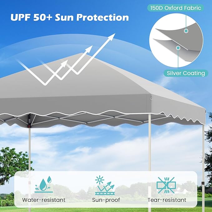 Tangkula 10x10 FT Pop Up Canopy, UPF50+ Easy Set up Instant Tent with Wheeled Bag, 8 Stakes, 4 Anchors, 4 Wind Ropes, 4 Sandbags, Heavy Duty Outdoor Canopy Tent 10x10 for Patio Party Backyard (Gray)