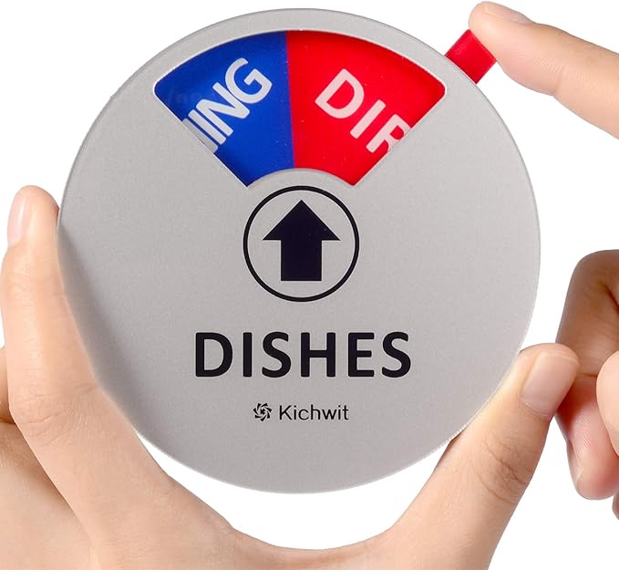 Kichwit Dishwasher Magnet Clean Dirty Sign Indicator with Running and Empty Options, Works on All Dishwashers, Non-Scratch Strong Magnetic Backing, Residue Free Adhesive Included, 4 Inch, Silver