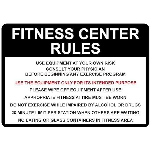 Fitness Center Rules Use Equipment At Your Own Risk Aluminum Metal Sign 10 in x 7 in