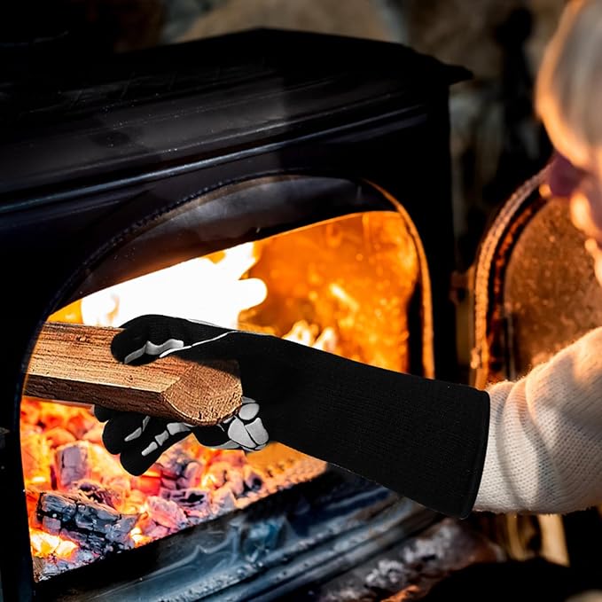 UBeesize Lengthen BBQ Gloves (Skeleton), 1472°F Heat Resistant Grill Glove, 14 inch Fireproof Oven Gloves for Cooking, Non-Slip Fire Glove for Grilling, Barbecue, Smoker, Baking, Frying