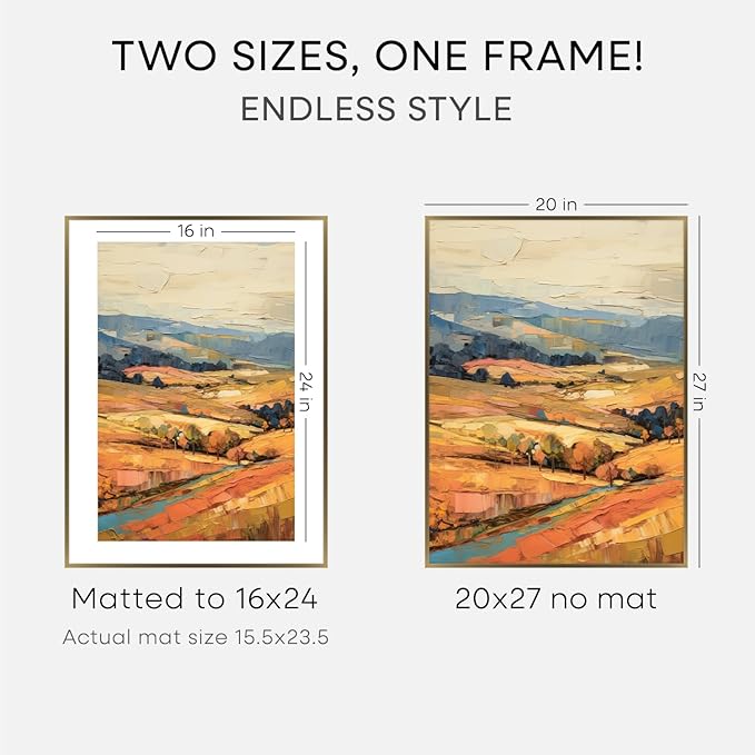 Homeforia 20x27 Picture Frame Bronze, High End Metal 20x27 Brass Poster Frames with Mat 16x24 Photo, 20 x 27 Frame Matted to 16 by 24 inch Print, 27by20 Thin Frames, Tempered Glass, Wall Kit, Set of 2