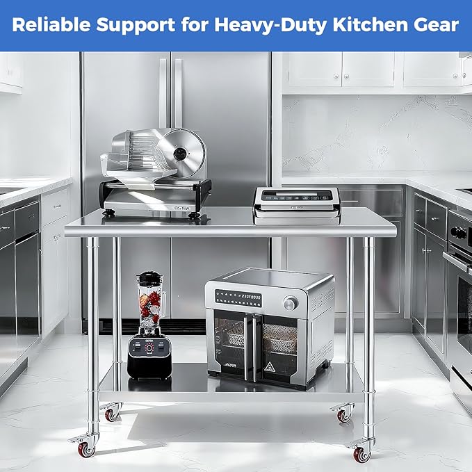 OSTBA Stainless Steel Table for Prep & Work 24x60 Inches with Casters Wheels, NSF Metal Commercial Heavy Duty Table with Adjustable Undershelf for Restaurant Kitchen Home and Hotel
