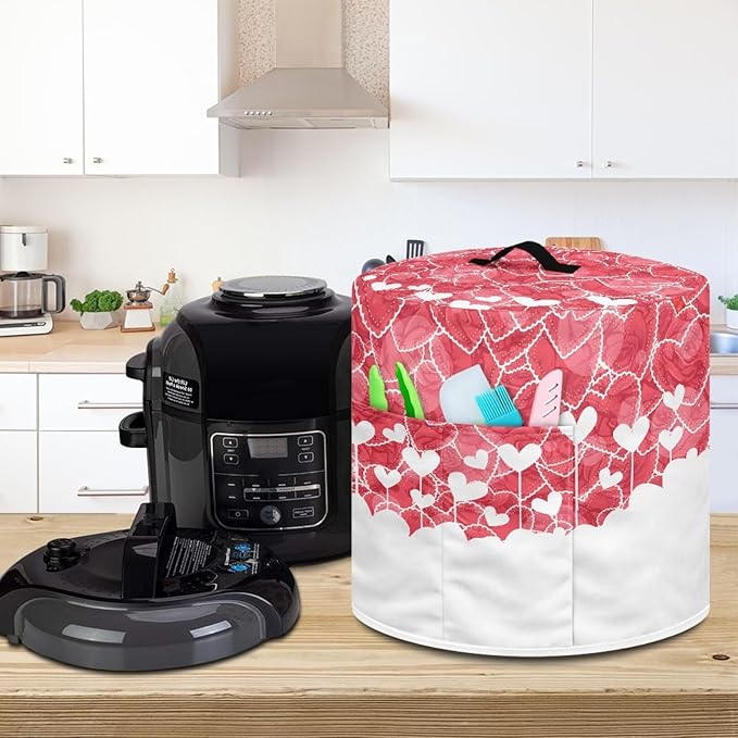 Pink Love Heart Print Air Fryer Cover 3 Quart Valentine's Day Theme Kitchen Appliance Dust Cover for Pressure Cooker Cover/Toaster/Oven/Rice Cooker/Steamer