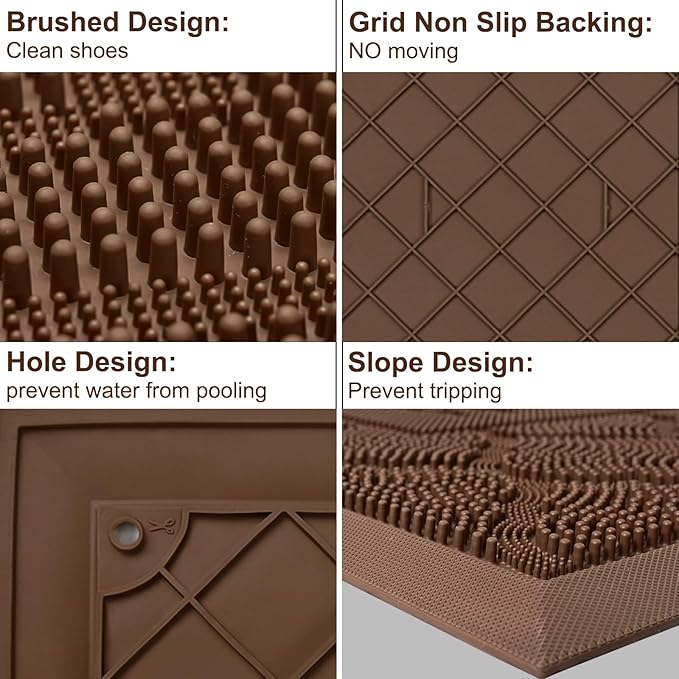 FRAMICS Heavy Duty Rubber Doormat 24x36 Inches - Non-Slip Outdoor Welcome Mat for Front Door Entrance, Waterproof Dirt Trapper for Shoes, All Season Brown Doormat