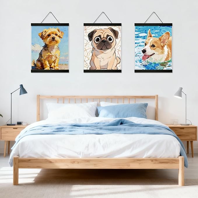 3 Pack Magnetic Poster Hanger Frame 12 inch Black,12x16 12x18 12x20 12x24 Wood Magnet Frames Hangers for Photos, Pictures, Prints, Maps, Canvas Artwork,Diamond Art Painting,Canvas Hanger