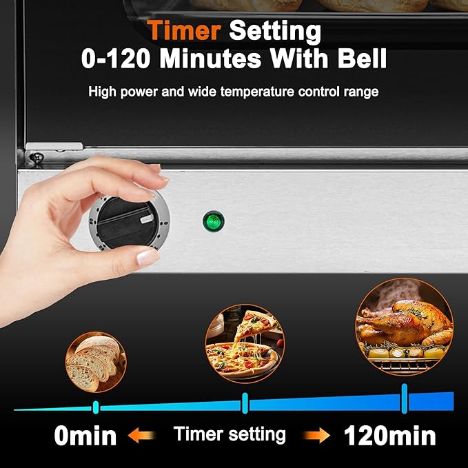 Commercial Covection Oven, 66Qt/62L, Half-Size Electric Convection Oven Contertop, 1750W, Enameled, Stainless Steel Chamber, 4-tier Toaster, for Catering, Bakeries, Hotel, CSA Certification