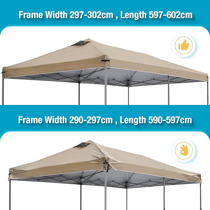 10x20 Canopy Replacement Top Cover with Air Vents for ez up Pop up Canopy Gazebo Tent, with Adjustable Strap, Waterproof & Anti-UV for Outdoor Shade (Top Only, Frame Not Included) (Tan)