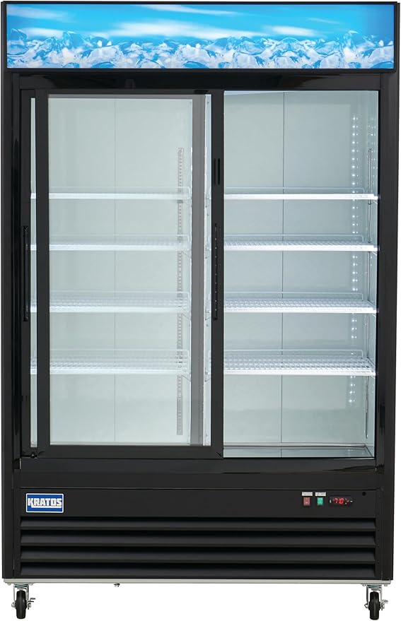 Kratos Commercial Two Door Merchandising Refrigerator, Sliding Two Door Mobile Black Display Refrigerator for Shops and C Stores, 53" Wide, LED Lighting, 115V (67K-208)