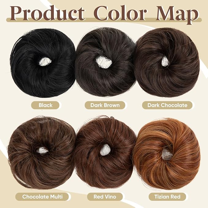 CJL HAIR 2PCs Small Cute Messy Bun Hair Piece for Thin Hair Women Mini Synthetic Curly Bun Scrunchies Updo Hairpieces Chocolate Multi