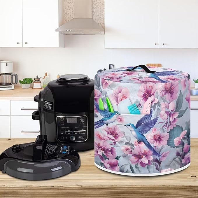 Flashideas Hummingbird Flower Pressure Cooker Cover for Women Insulated Rice Cooker Cover with Easy to Clean Lining Stain Resistant Dust Cover with Pockets for Instant Pot 6 Quart Appliance Cover