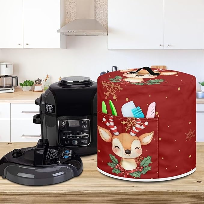 Cute Elk Pressure Cooker Cover Instant Pot Accessories Instant Pot Kitchen Appliance Dust Cover with Pockets for Rice Cooker Air Fryer Slow Cooker Dust Covers for Kitchen Size L