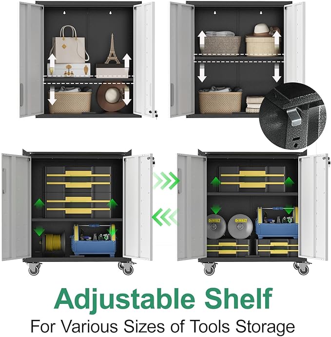 Metal Tool Cabinet,Garage Storage Cabinet System,Wall Cabinet & Locking Rolling Tool Cabinet with Doors and Adjustable Shelves,Steel Tool Cabinets for Home (5 Pcs-StyleA, Black & Grey)