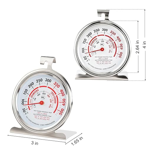 CloudHand Oven Thermometer for Gas/Electric Oven, Oven Temperature Gauge with Hanger&Base, Instant Read Stainless Steel Kitchen Thermometer 20-260°C/50-500°F 2PCS 2Pcs