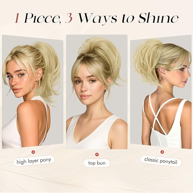SOFEIYAN Claw Clip Short Ponytail Extension DIY Bendable Wires Hair Bun Fluffy Fake Hair Piece Straight Synthetic Hair Ponytail Extensions for Wonen - Light Silver Grey