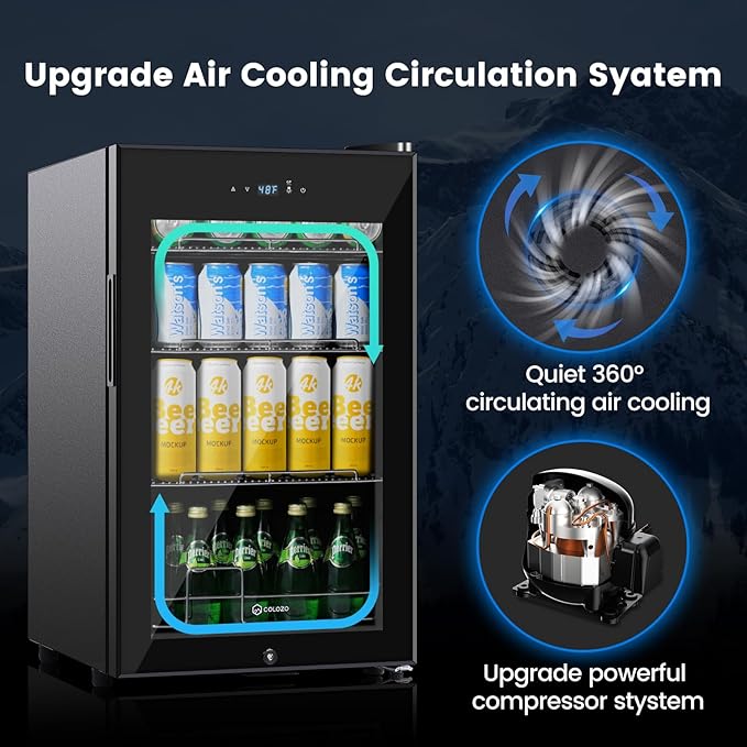 17 Inch Black Beverage Refrigerator Cooler, 96 Cans Mini Fridge with Glass Door&Lock, Beer Fridge for Soda Water or Wine, Drink Refrigerator for Home Office Bar Bedroom