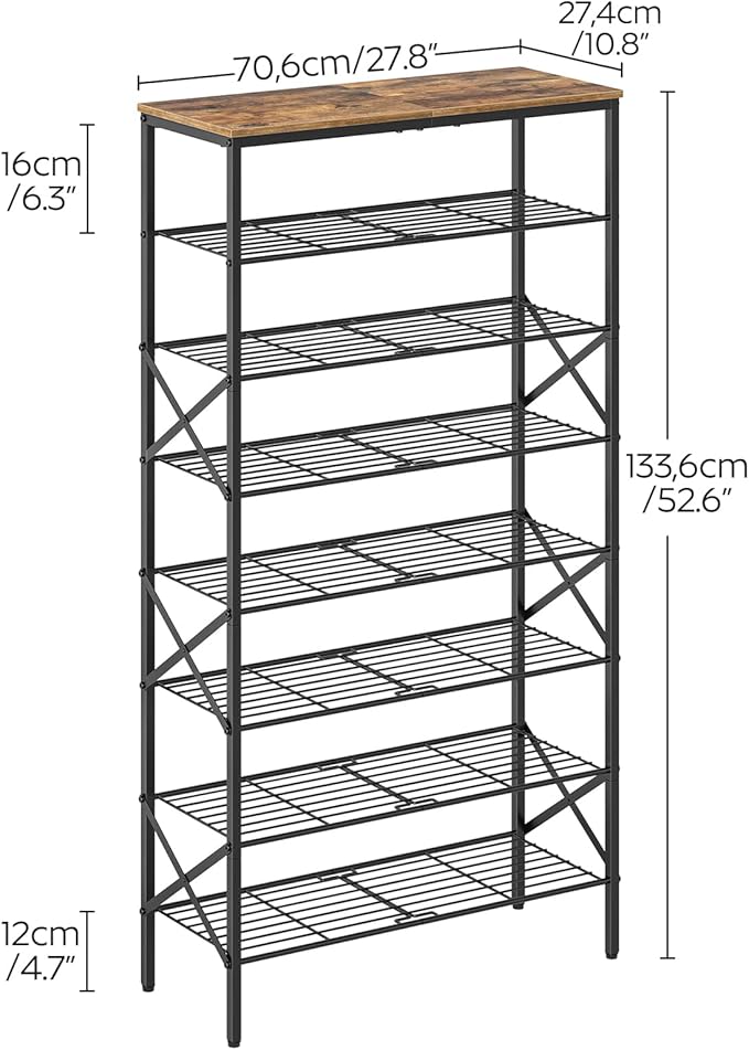 8 Tier Shoe Rack, Shoe Storage Organizer, Large Capacity Shoe Shelf Holds 32 Pairs of Shoes, Sturdy and Stable, for Entryway, Hallway, Closet, Dorm Room, Rustic Brown SS08BR
