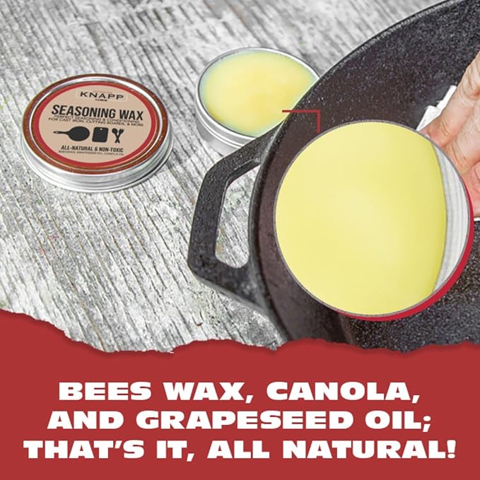 Knapp Made Cast Iron Seasoning Wax and Carbon Steel Seasoning Wax - 2 Oz Unique Blend of Natural Oils and Beeswax - Restore Cast Iron, Steel, Cutting Board, Kitchenware (3 Pack)