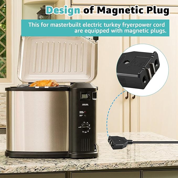Electric Fryer Breakaway Magnetic Power Cord for Masterbuilt MB20012420,MB20010326 Replacement for Masterbuilt 10L XL Electric Turkey Fryer