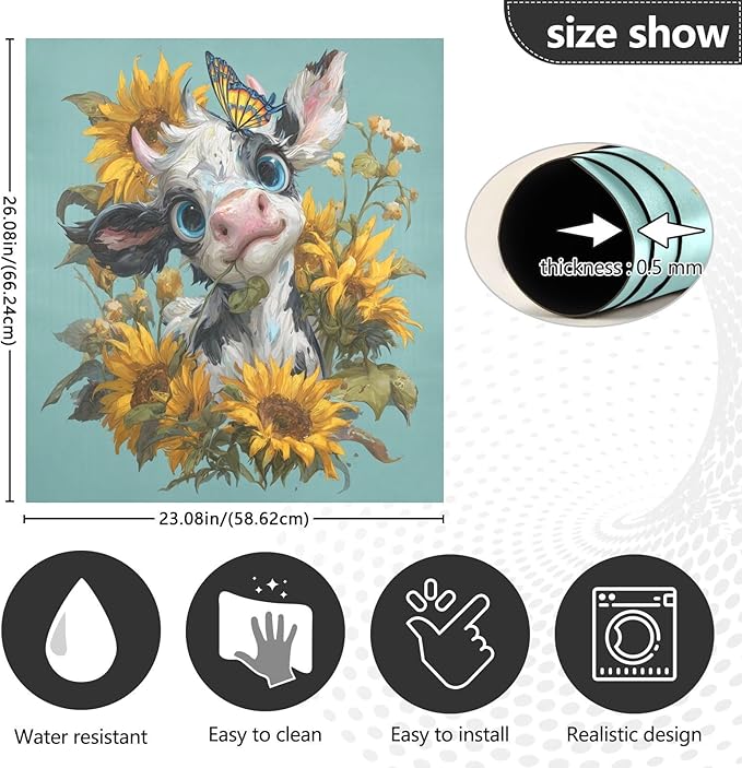 Fall Sunflower Cow Teal Dishwasher Magnet Cover Front Door Magnetic Dishwasher Cover Decorative Refrigerator Magnet Covers Appliances Stickers for Home Kitchen Decor, 23" x 26"