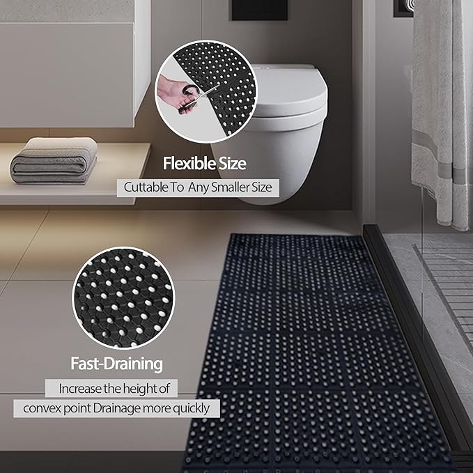 MYOYAY 83"x 36" Commercial Anti-Fatigue Drainage Rubber Mat Roll Non-Slip Rubber Drainage Mat Heavy Duty Commercial Restaurant Bar Rubber Floor Mat with Holes Non-Slip Wet Area Use Door Mat Black