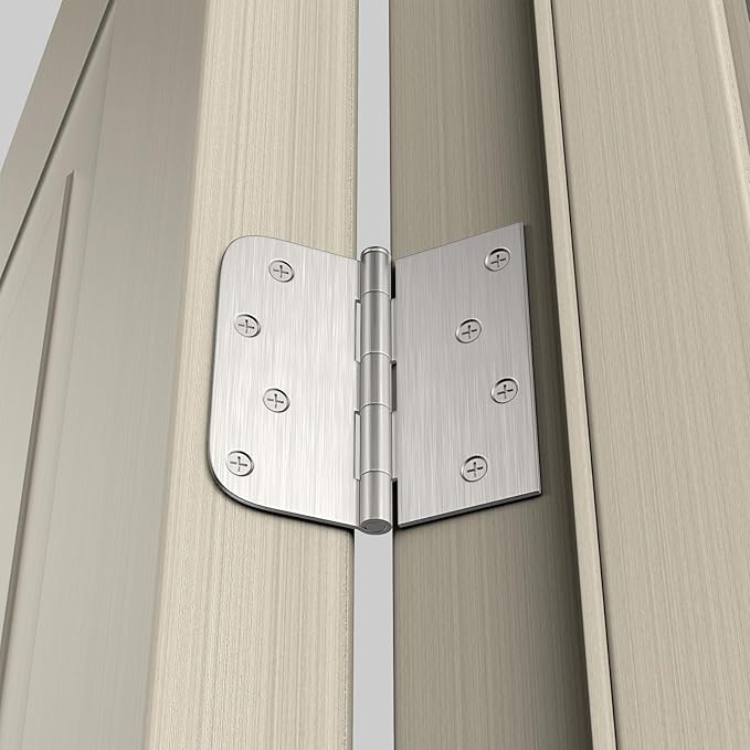 12 Pack goldenwarm Door Hinges Satin Nickel 4inch Interior Door Hinges with Square & Round Corners, Brushed Nickel Flat Butt Hinges Door Hardware