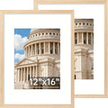 Vittanly 12x16 Picture Frame Set of 2, Solid Wood Frame for Wall Art Photo and Prints, Display Photo 8.5x11 with Mat or 12x16 without Mat, Natural