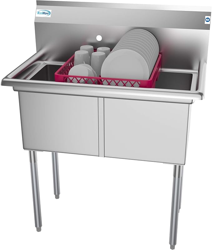 KoolMore - SB151512-N3 2 Compartment Stainless Steel NSF Commercial Kitchen Prep & Utility Sink - Bowl Size 15 x 15 x 12", Silver