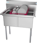 KoolMore - SB151512-N3 2 Compartment Stainless Steel NSF Commercial Kitchen Prep & Utility Sink - Bowl Size 15 x 15 x 12", Silver
