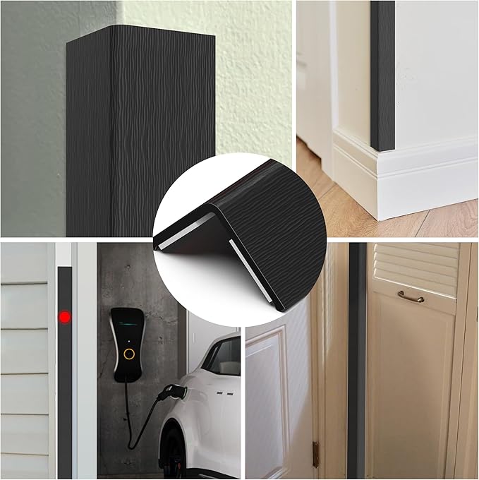 Wall Corner Protector, Walls Edge Protector，Self-Adhesive Wall Corner Guards,PVC Double Side Edge Protector， Furniture Stairs Guard (Black Wood Grain 2PCS 90cm/35.4in)