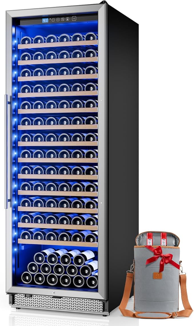 24 Inch Wine Cooler, Wine fridge Freestanding or Built-In with Door Lock, Suitable for Mixed 158 Bottles Sizes, Low Noise Operation (14.4cu.ft)