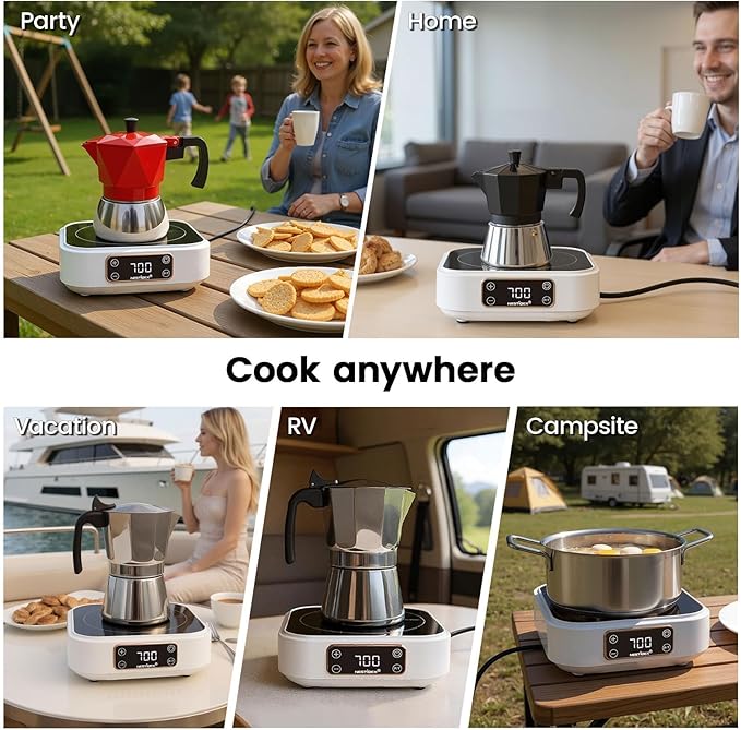 Mini Induction Cooktop 700W, 120V Portable Single Induction Burner – Compact Electric Hot Plate for Small Kitchens, Travel, RV, Camping – Quick Heat for Coffee, Tea, Flameless, Easy-Clean