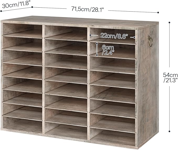 HOOBRO Literature Organizer, 24 Compartments Wooden Mail Organizer, Countertop Literature Sorter with Adjustable Shelves for Home, Office, School, Student Mailbox for Classroom, Greige BG38WF01