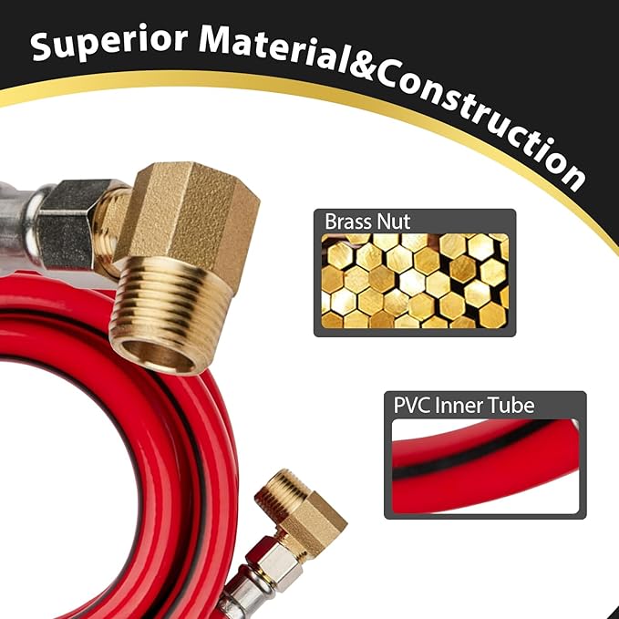 2 Pack Foskan 6FT Red PVC Dishwasher Hose With 3/8" Comp x 3/8" MIP Brass 90 Degree Elbow,Flexible Water Line Connector for Standard Dishwashers （6FT）